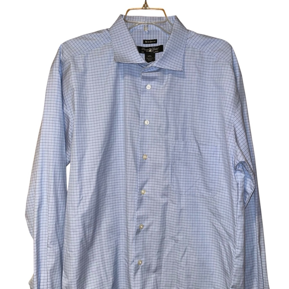 Pronto Uomo Blue Micro Check Dress Shirt Mens XXL Non Iron Long Sleeve